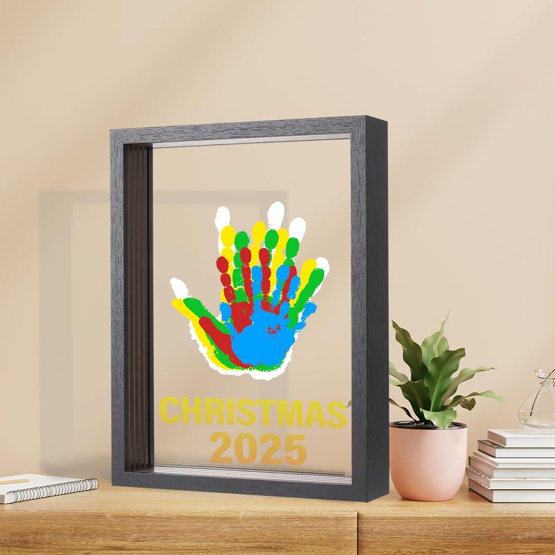 Bixinyo Family Handprint Kit - Baby Hand and Footprint Kit, Adoption Gifts, Family Gifts for New Parents, Christmas, New Mom, DIY Craft Keepsake Wooden Frame, 5 Non-Toxic Paints (Black) - Image 1